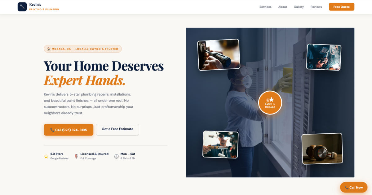 Custom plumbing and painting service business website built by Grotto